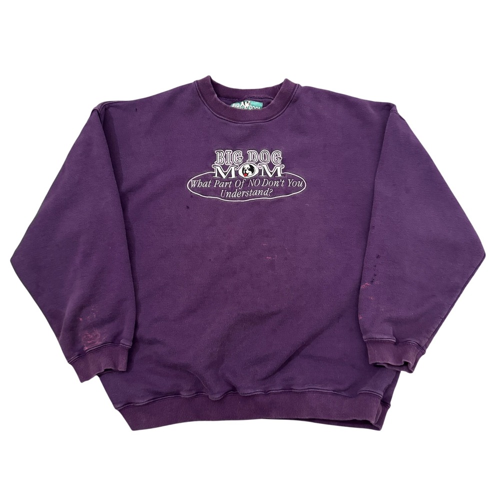 Vintage Big Dogs Mom Purple Graphic Sweatshirt XL Distressed 90s Dog Lover